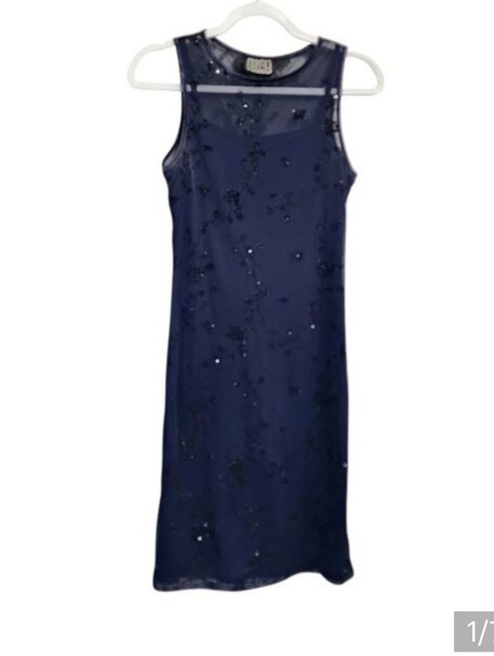 Vintage Y2K Navy Floral Burnout Velvel Mesh Midi Dress S Whimsigoth Butterfly - Picture 8 of 8